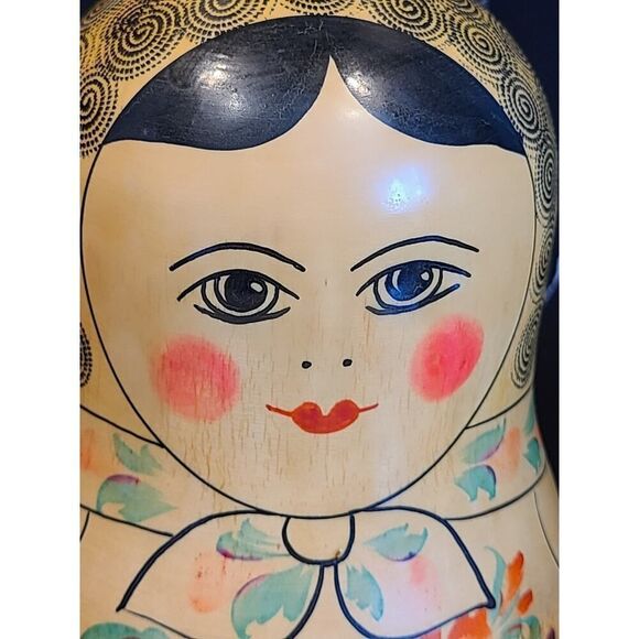 12½" & 9½" Russian Matryoshka Babushka Nesting Wooden Dolls Handmade 70s Two Pcs - Picture 7 of 16